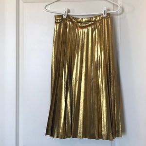 J. Crew metallic gold pleated skirt